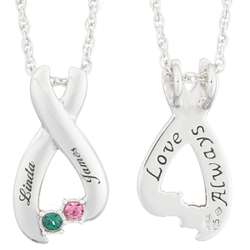 Sterling Silver Love Always Couple's Birthstone and Name Necklace