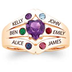 Gold-Plated Heart Birthstone and Family Name Ring
