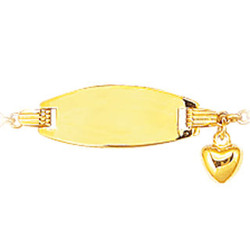 Childrens ID Dangling Heart Bracelet in 14K Yellow Gold