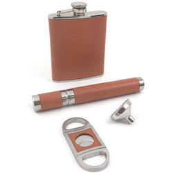 Stainless Steel and Leather Flask Gift Set