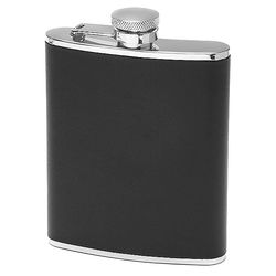 Personalized 6-Ounce Steel Flask in Black Leather