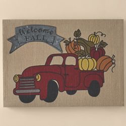 Welcome Fall Truck Burlap Sign