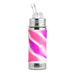 Stainless Steel Straw Bottle Pink Swirl Sleeve Water Bottle