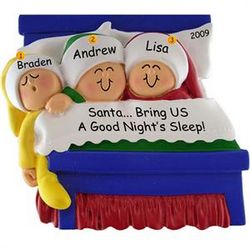 Family of Three in Bed Personalized Ornament