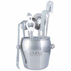 Personalized Stainless Steel Seven Piece Ice Bucket Set