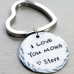 Personalized Hand Stamped I Love You More Key Chain