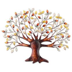 Iron Tree of Life Wall Decor with Colorful Leaves
