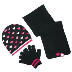 Girls Hat, Glove and Scarf Set with Hearts