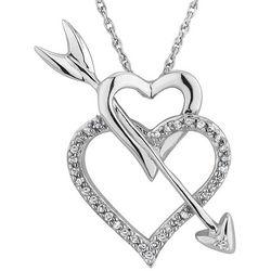 Double Heart and Arrow Sterling Silver and Diamond Pendant