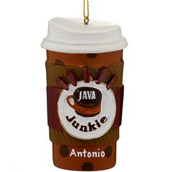 Java Junkie Coffee Cup Personalized Christmas Ornament