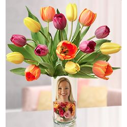 Personalized Vase with Assorted Tulips