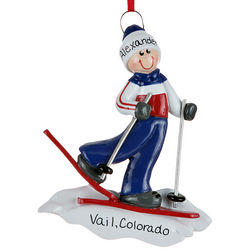Personalized Adult Male Skier Christmas Ornament