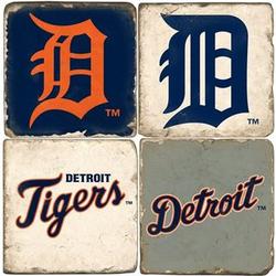 Detroit Tigers Italian Marble Coasters with Wrought Iron Holder