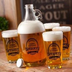 Personalized Printed Brewery Growler and Pub Glasses