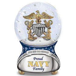 Proud Navy Family Musical Glitter Globe Plays Anchors Aweigh