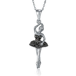 Sterling Silver Black CZ Accent Dancing Girl Pendant