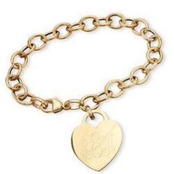 14kt Yellow Gold Oval Link Bracelet with Heart Charm