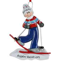 Personalized Adult Female Skier Christmas Ornament