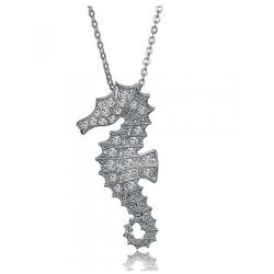 CZ Accent Seahorse Pendant with Chain Necklace