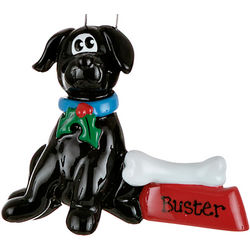 Black Dog with Dish Personalized Christmas Ornament