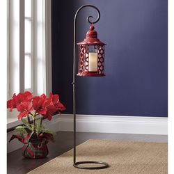 Red Lantern with Metal Stand and Glass Globe