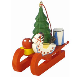 Red Sled with Rocking Horse Christmas Ornament