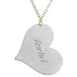 Sterling Silver Hand Brushed Heart Charm Necklace