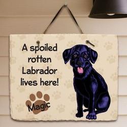 Black Lab Spoiled Here Personalized Slate Plaque