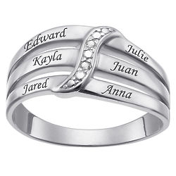 Personalized Family Name Silver Ring with Diamond Accent