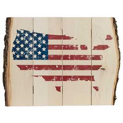US Flag Map on Wood with Bark Edge Panel