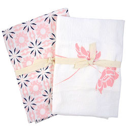 Pink Floral Motif Flour Sack Kitchen Towels