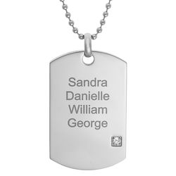 Men's Personalized Stainless Steel CZ Dog Tag