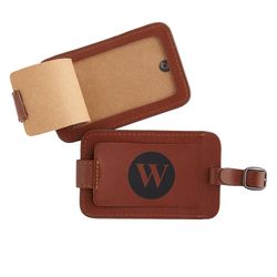 Leather Luggage Tag with Personalized Circle Initial