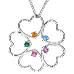 Family Sterling Silver Hearts Birthstone Pendant