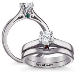 Sterling Silver Engraved Hidden Birthstones Wedding Ring Set