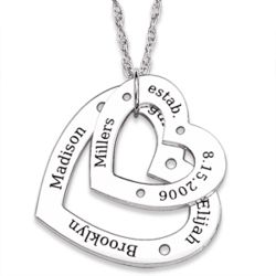 Personalized Family Name Sterling Silver Double Heart Necklace