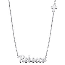 Personalized Silver Mini Name Pendant on Cross Chain Necklace