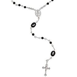 Beaded Black Onyx Rosary Necklace in Sterling Silver