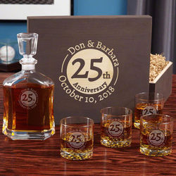 Landmark Anniversary Engraved Whiskey Decanter and Glasses
