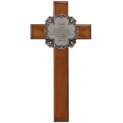 10" Cherry Wall Cross with Serenity Prayer Center Plaque