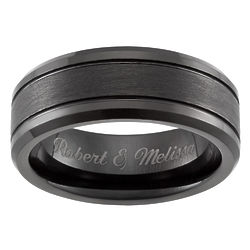 Men's Personalized Satin-Finish Polished Tungsten Band in Black