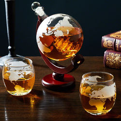 Larsen Whiskey Decanter Globe and Rocks Glasses