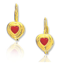 14k Yellow Gold Bezel Garnet Heart Children's Earrings