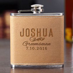 Classic Groomsman Custom Cocoa Leather Flask