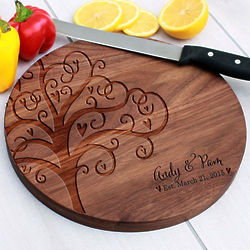 Personalized Tree of Love Wedding Round Wooden Cutting Board