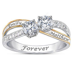 Personalized 2 Names White Topaz Forever Ring