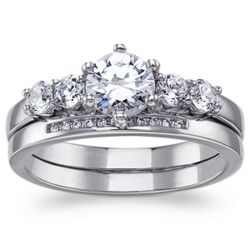 Platinum Plated Cubic Zirconia Wedding Ring Set