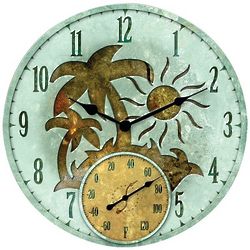 Tropical Island Clock and Thermometer