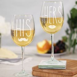 Engraved His and Hers Wine Glass Set