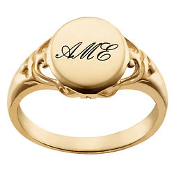Personalized Gold-Plated Monogram Oval Filigree Signet Ring